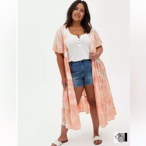 NWT TORRID SIZE 2 2X 18 20‎ Peach Tie-Dye Clip-Dot Kimono